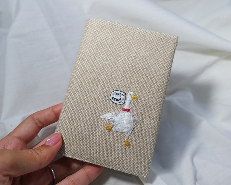 Fabric passport cover, little duck embroidered #1 - Book Covers - Cotton & Hemp Yellow