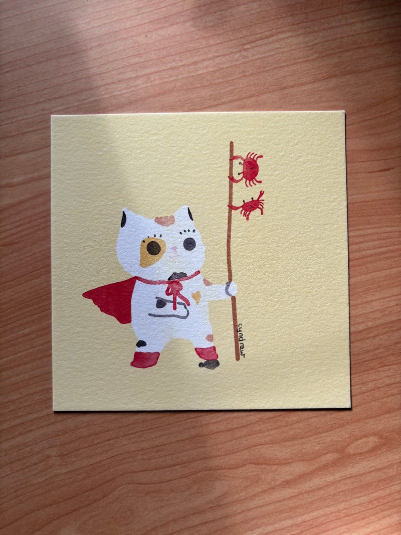 Cyndraw 貓貓抓了螃蟹明信片 - 心意卡/卡片 - 紙 黃色