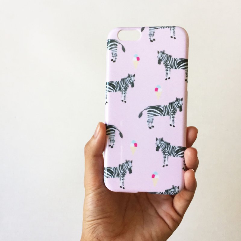 Pink iPhone7 Case-Zebra and ice cream, Wild Animal Personalized Gift for her, Colorful Cute Watercolor iPhone Case - เคส/ซองมือถือ - พลาสติก สึชมพู