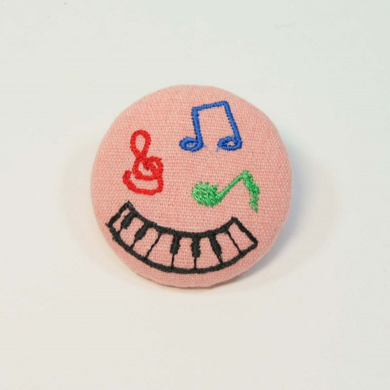 Embroidery 5cm Middle Pin 03-Music - เข็มกลัด - ผ้าฝ้าย/ผ้าลินิน สึชมพู