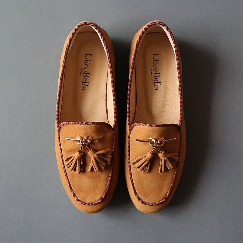【Waiting for streamer】Tassel Loafer Shoes - Brown - Women's Oxford Shoes - Genuine Leather Orange