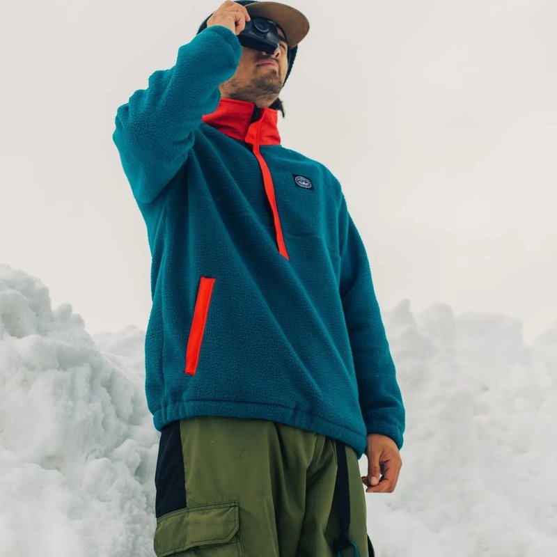 POLER CAMP SHERPA ANORAK Brushed Pullover Top Casual Small Stand Collar Top Teal - สเวตเตอร์ผู้ชาย - วัสดุอื่นๆ สีน้ำเงิน