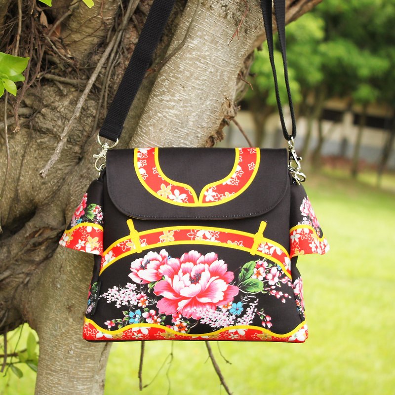 Taiwan traditional Printed pattern BAG (Black) - กระเป๋าแมสเซนเจอร์ - เส้นใยสังเคราะห์ สีดำ
