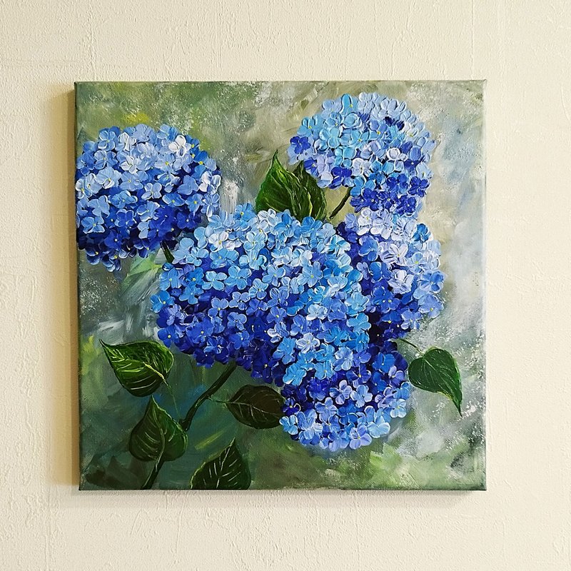 Hydrangea painting Bouquet original painting Blue flowers Art Wall decoration - 壁貼/牆壁裝飾 - 壓克力 藍色