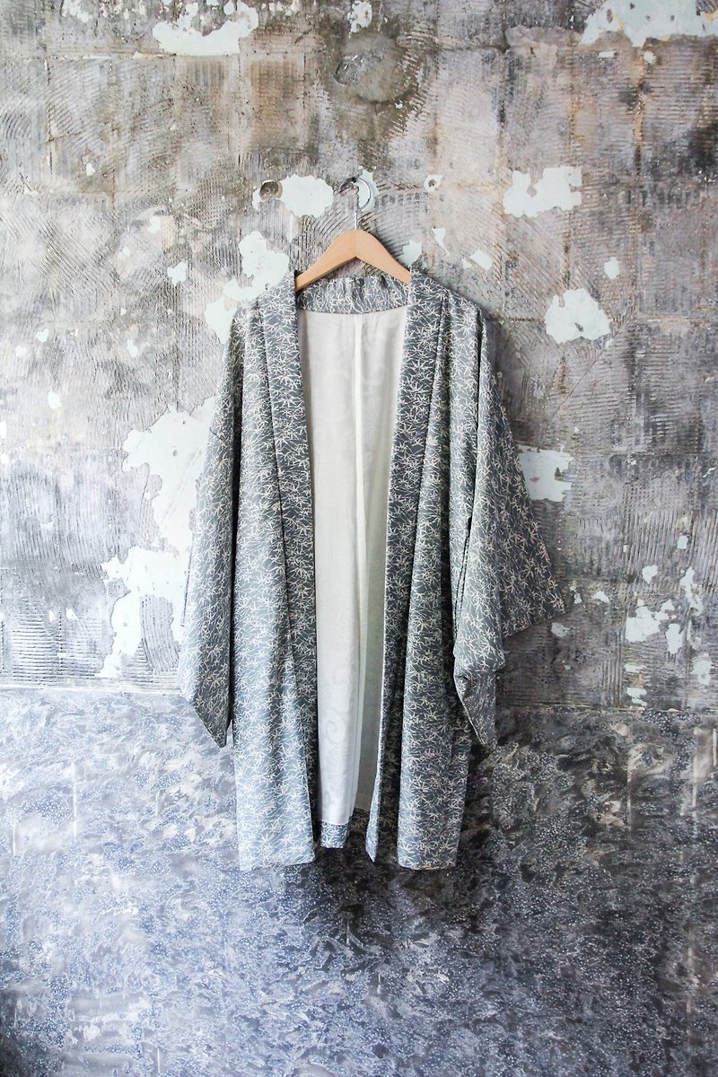 袅袅 Department Store-Vintage Gray-blue Bamboo Forest Cloth Feather Coat