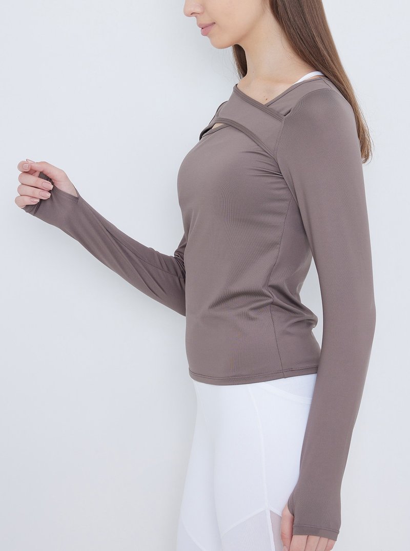 【S2N】DREAMY VOICE matte smooth shoulder-cut top_Mocha T363 - Women's Yoga Apparel - Nylon 