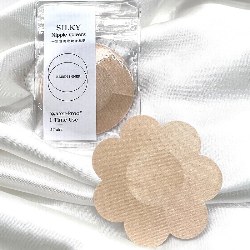 SILKY NIPPLE COVER Disposable Silky Waterproof Cream Patch【Round/Flower- 5 Pairs】 - ชุดชั้นในผู้หญิง - ซิลิคอน สีใส