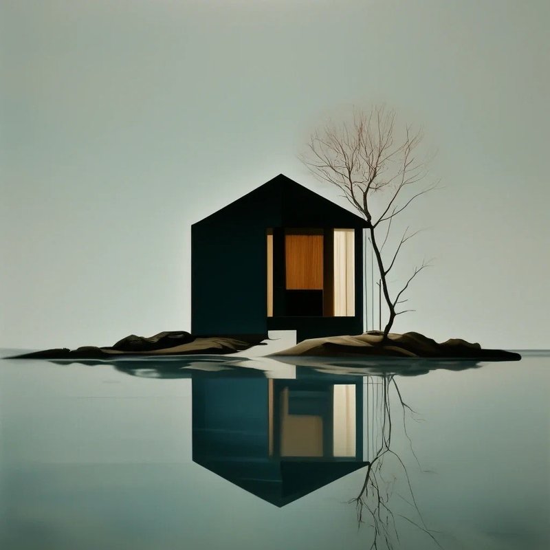 Minimalistic landscape of the sea painting indoor hanging painting Reflection - โปสเตอร์ - ผ้าฝ้าย/ผ้าลินิน หลากหลายสี