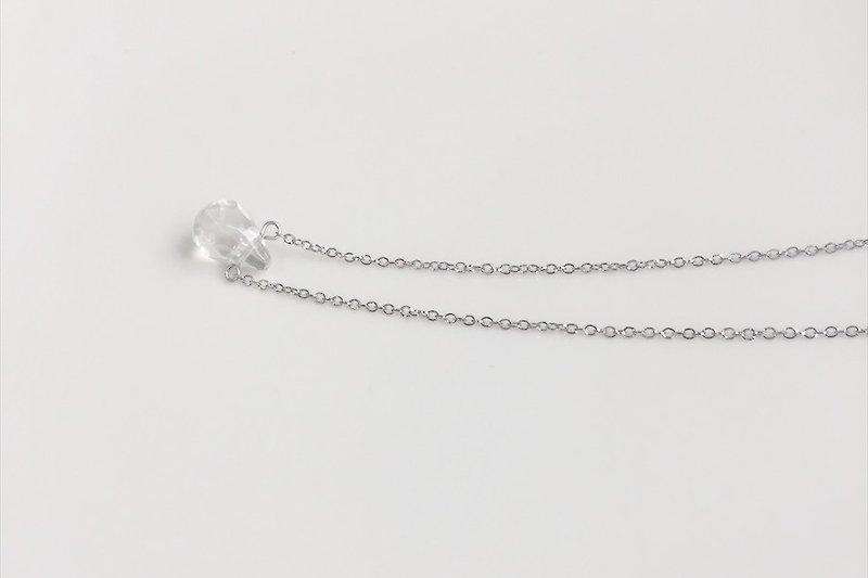 Minimalist white crystal droplets based stainless steel chain clavicle - Collar Necklaces - Gemstone Transparent