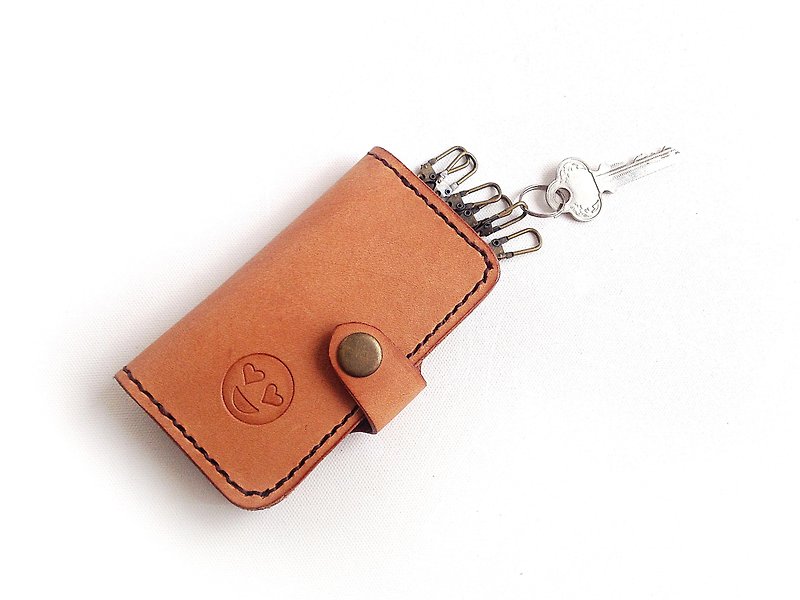 POPO│ open laugh. │ embossed leather key cases │leather - Keychains - Genuine Leather Brown
