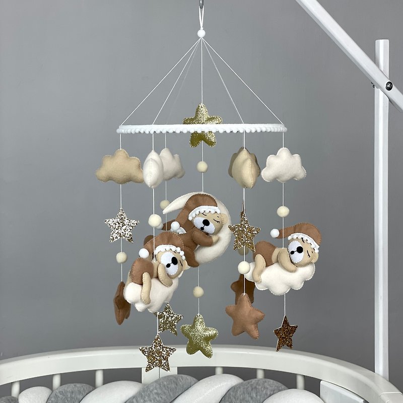 Bear baby mobile crib Felt hanging mobile Neutral mobile nursery New baby gift - Kids' Toys - Other Materials Brown