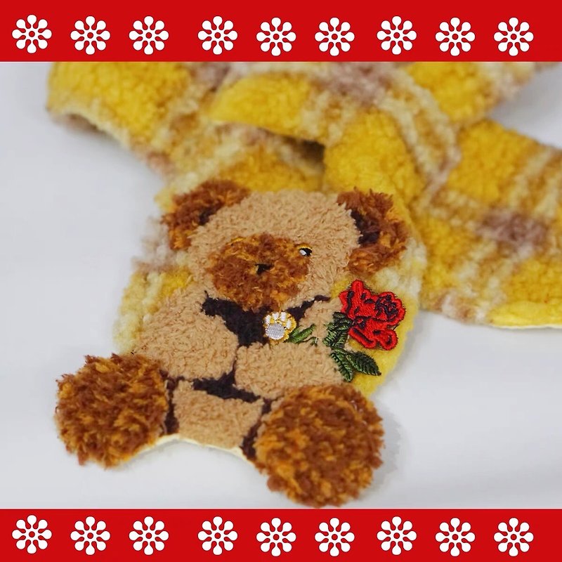 羊絨小熊可愛日系圍巾圍脖聖誕禮物 - 圍巾/披肩 - 羊毛 黃色