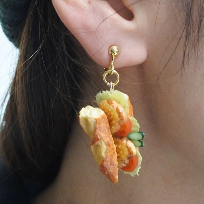 日系手工、烤雞桶沙子耳環 - 耳環/耳夾 - 黏土 橘色