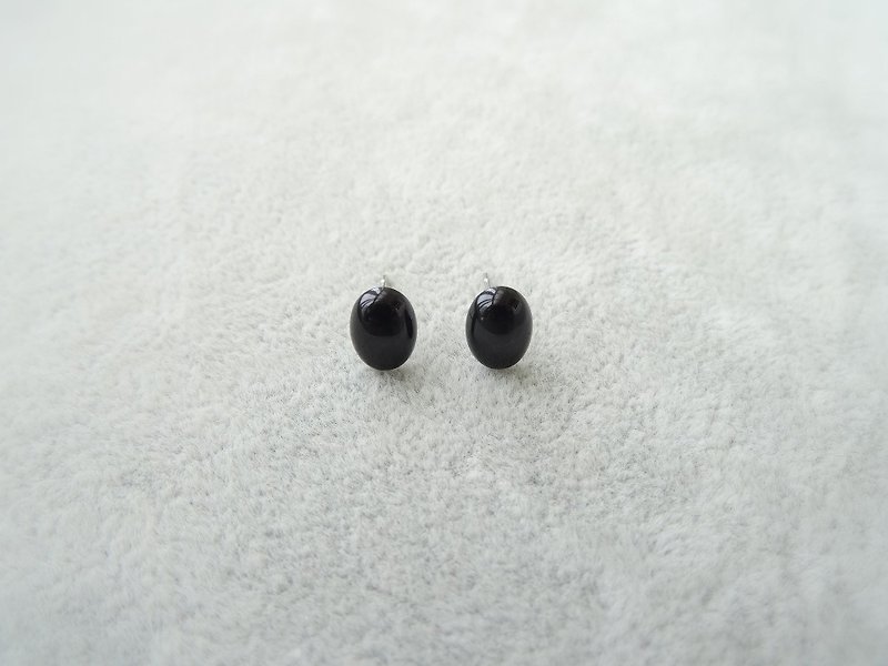 貼耳耳針 - 經典黑瑪瑙橢圓蛋面形 316L 不鏽鋼耳針 - 耳環/耳夾 - 寶石 黑色