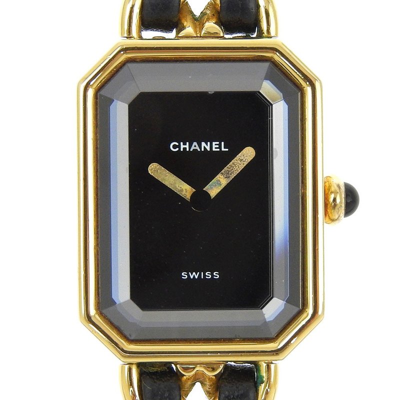 【日本直送】シャネル CHANEL プルミエールM 腕時計 H0001 金メッキ × 型押しレザー クオーツ アナログ表示 黒文字盤 レディース【中古】 - 女錶 - 其他金屬 銀色