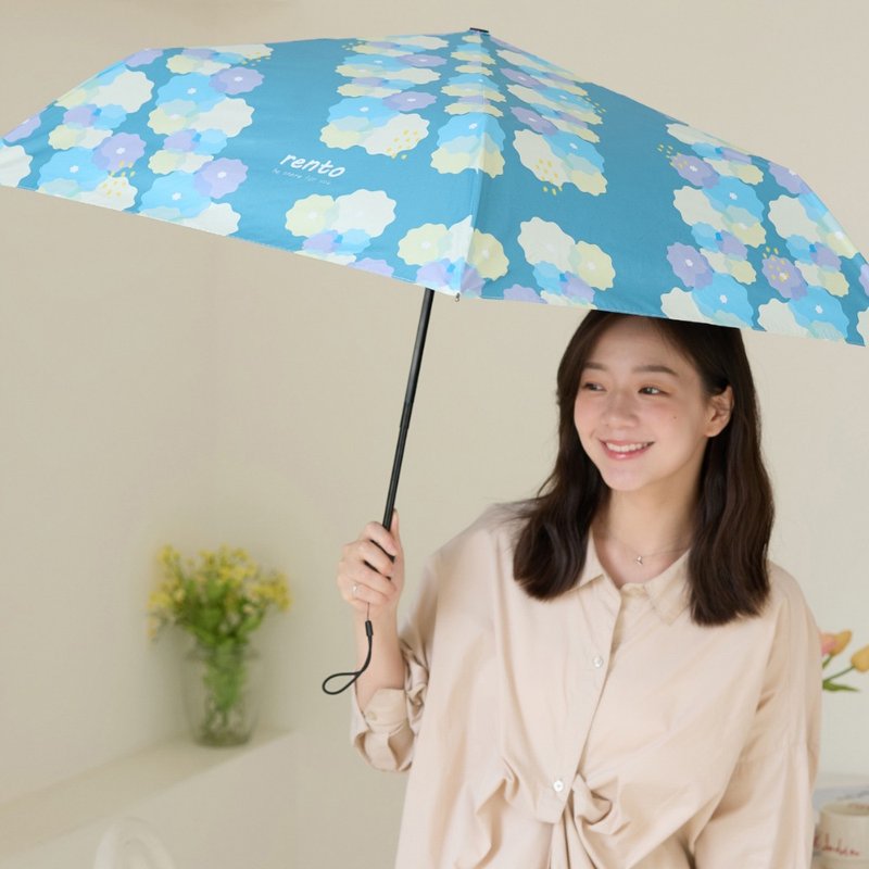 【rento】防曬黑膠安全自動傘-點點蒔花(峽灣藍) - 雨傘/雨衣 - 防水材質 藍色