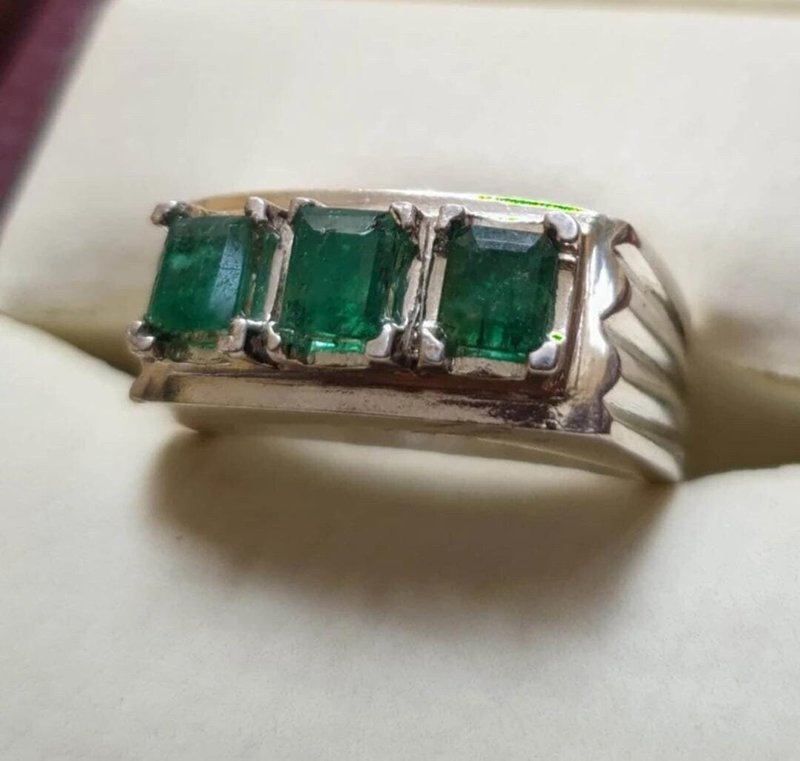 Natural Vivid Green Emerald Mens Ring Sterling Silver 925 Ring Handmade Emerald - General Rings - Gemstone Green