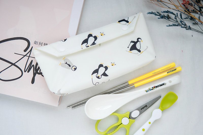 Waterproof Material Children's Tablewear White - Waterproof tableware storage bag | baby tableware bag | food scissors can be placed | penguin