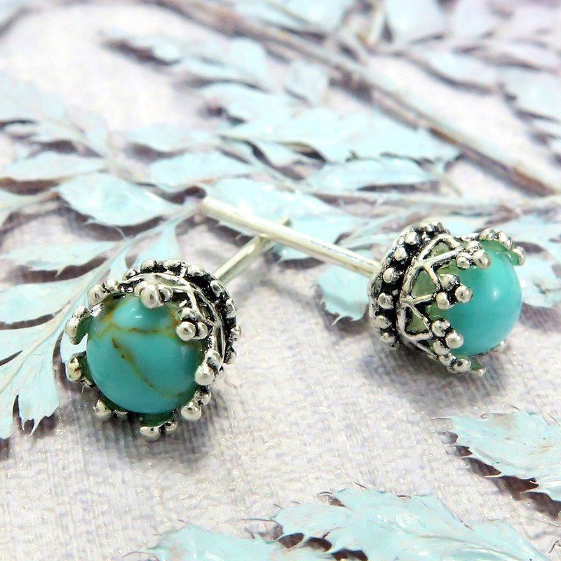 เงินแท้ ต่างหู สีเงิน - Earrings Elegant Emerald Crown-Turkish Blue 925 Sterling Silver Earrings