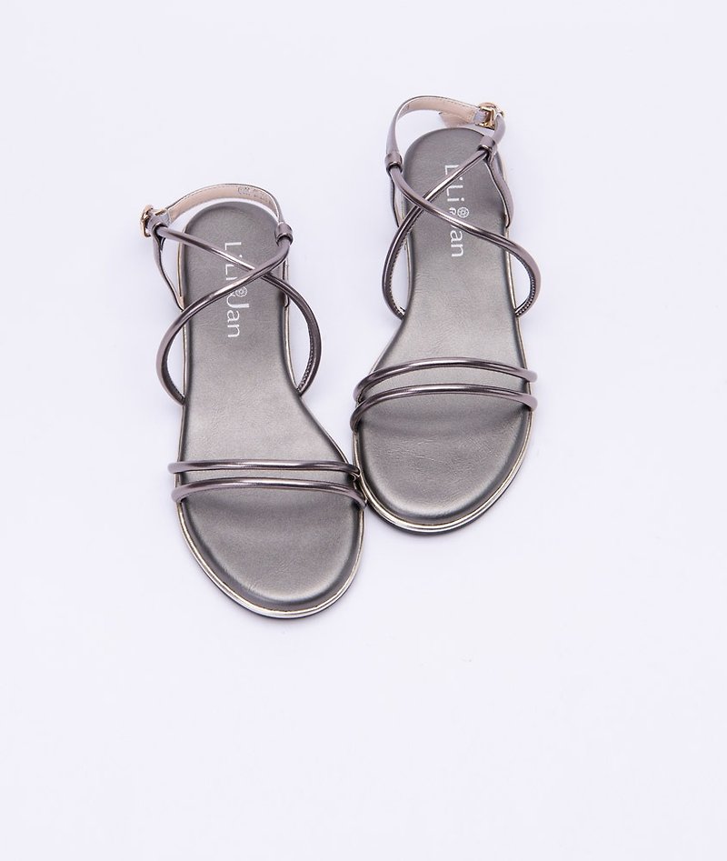 【愛情微光】超舒適細繩繞帶平底涼鞋_鎳銀灰 - 涼鞋 - 防水材質 灰色