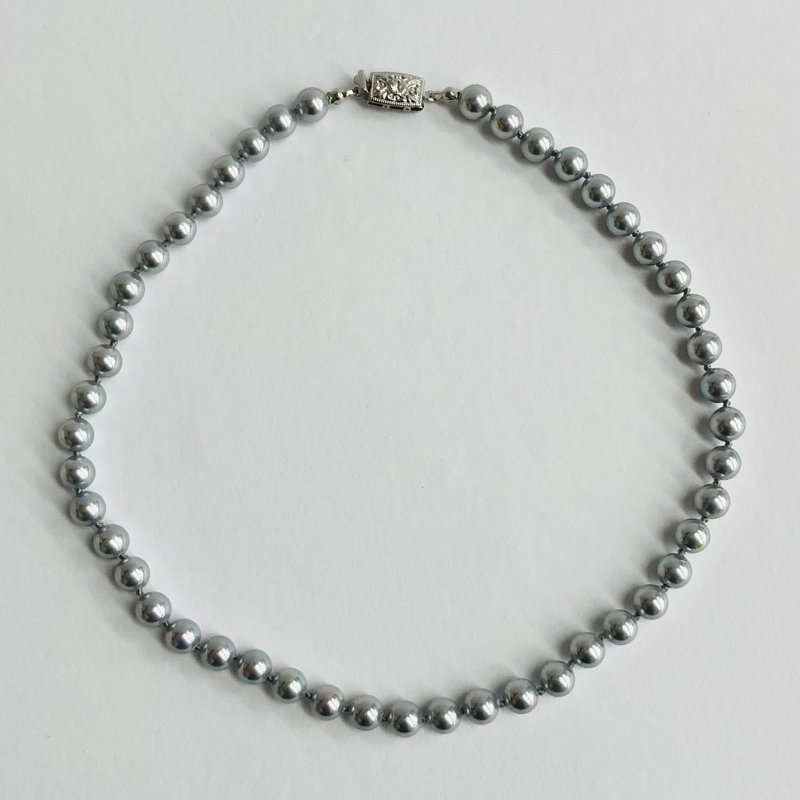 Shell polished pearl all knot necklace/approx. 7mm approx. 42cm/polished gray/made in Japan - Necklaces - Shell Gray