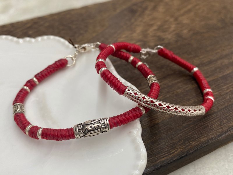 Nine Purple Fire Year Good Luck Red Rope Series Sterling Silver Jewelry Wax Thread Braided Bracelet - สร้อยข้อมือ - เงินแท้ 