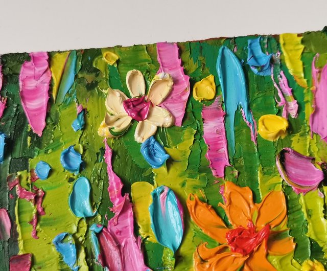 野花絵画オリジナルアートインパスト油絵Verafeによる花のアートワーク 