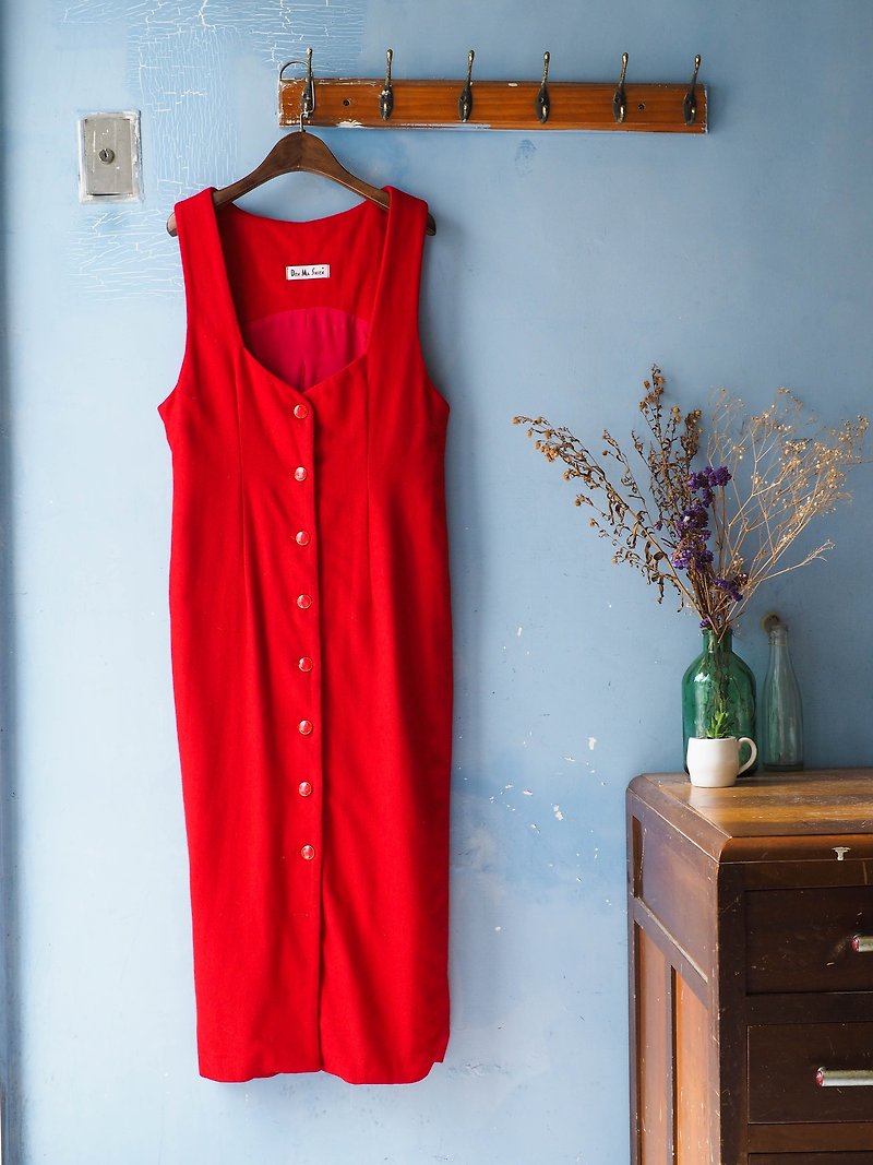 River Hill - Love Season flames flaming youth antique wool sheep wool wool one-piece Dress vintage wool vintage oversize overalls - Other - Wool Red