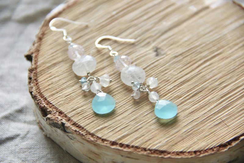 Blue gemstone earrings with chalcedony, moonstone