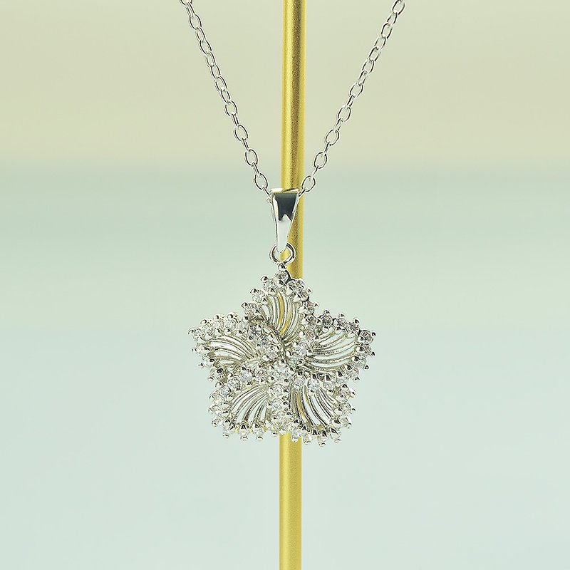 · [Stone] 925 sterling silver necklace fine Stone snowflake manual - สร้อยคอ - เครื่องประดับพลอย สีเงิน