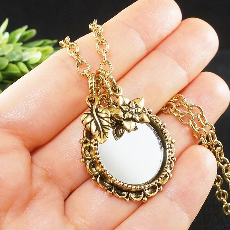 Evil Eye Glass Mirror Necklace Golden Protection Amulet Pendant Necklace Jewelry