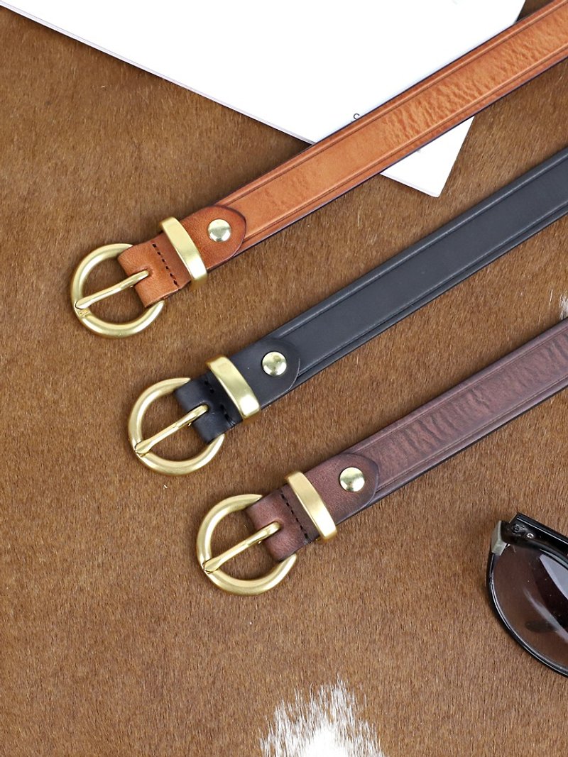 Women Leather Belt Handmae Genuine Leather Copper Pin Buckle Belts For Female - เข็มขัด - หนังแท้ สีดำ