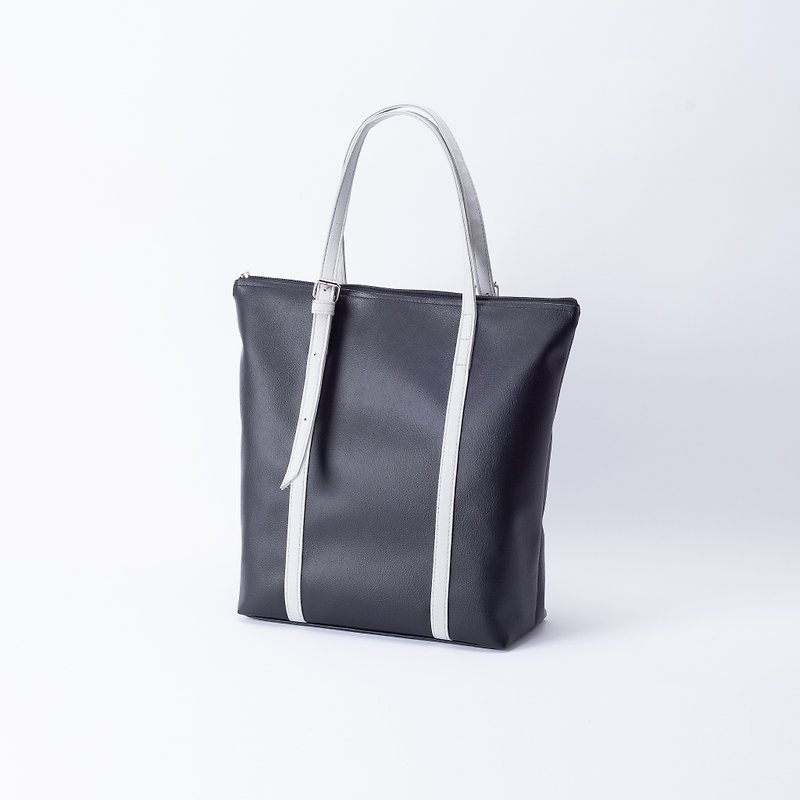 A4 dual-use tote bag black X gray - กระเป๋าแมสเซนเจอร์ - หนังเทียม สีดำ