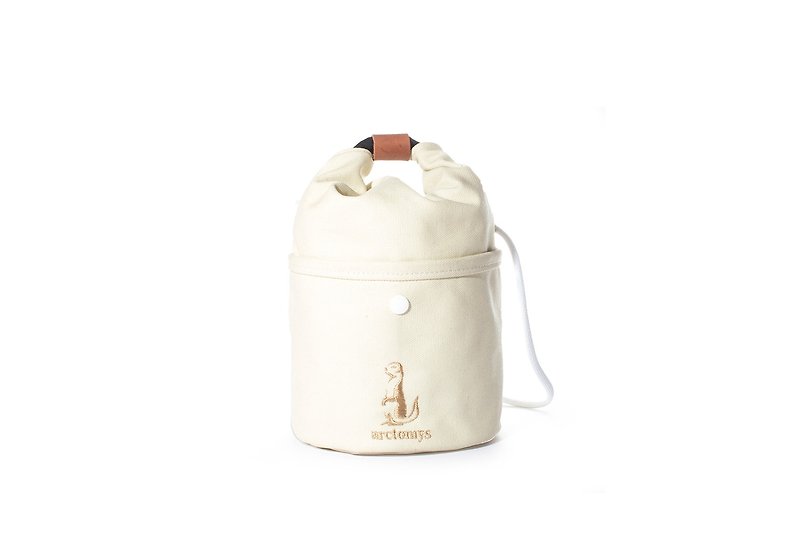 Arctomys EABA mini - waxed canvas bucket bag - Off White - กระเป๋าแมสเซนเจอร์ - ผ้าฝ้าย/ผ้าลินิน ขาว