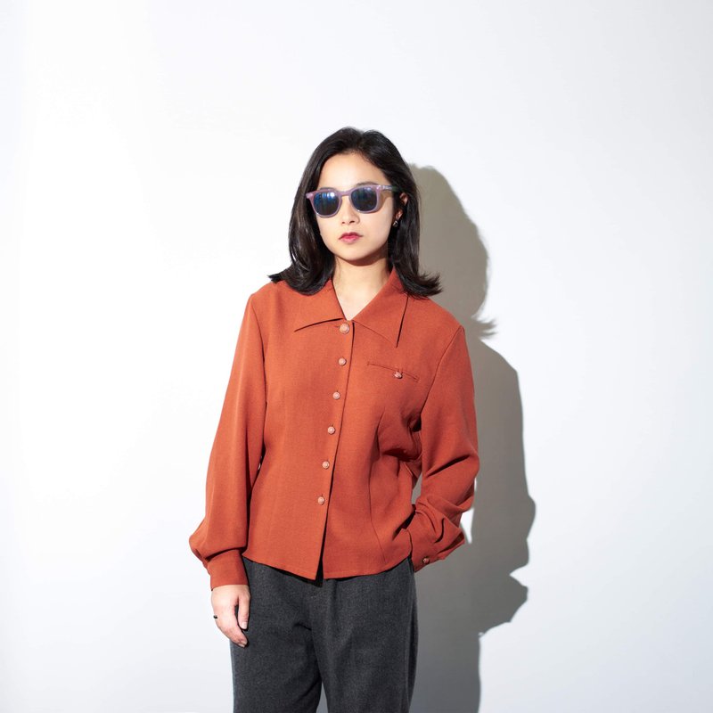 秋橘/日本古著襯衫 - 女襯衫 - 聚酯纖維 