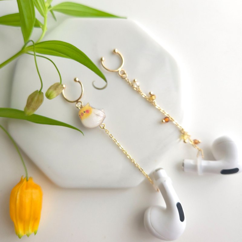 【Animals No.011】Cockatiel Sunbird / Earphone Anti-drop Chain Anti-loss Chain - Earrings & Clip-ons - Resin Yellow