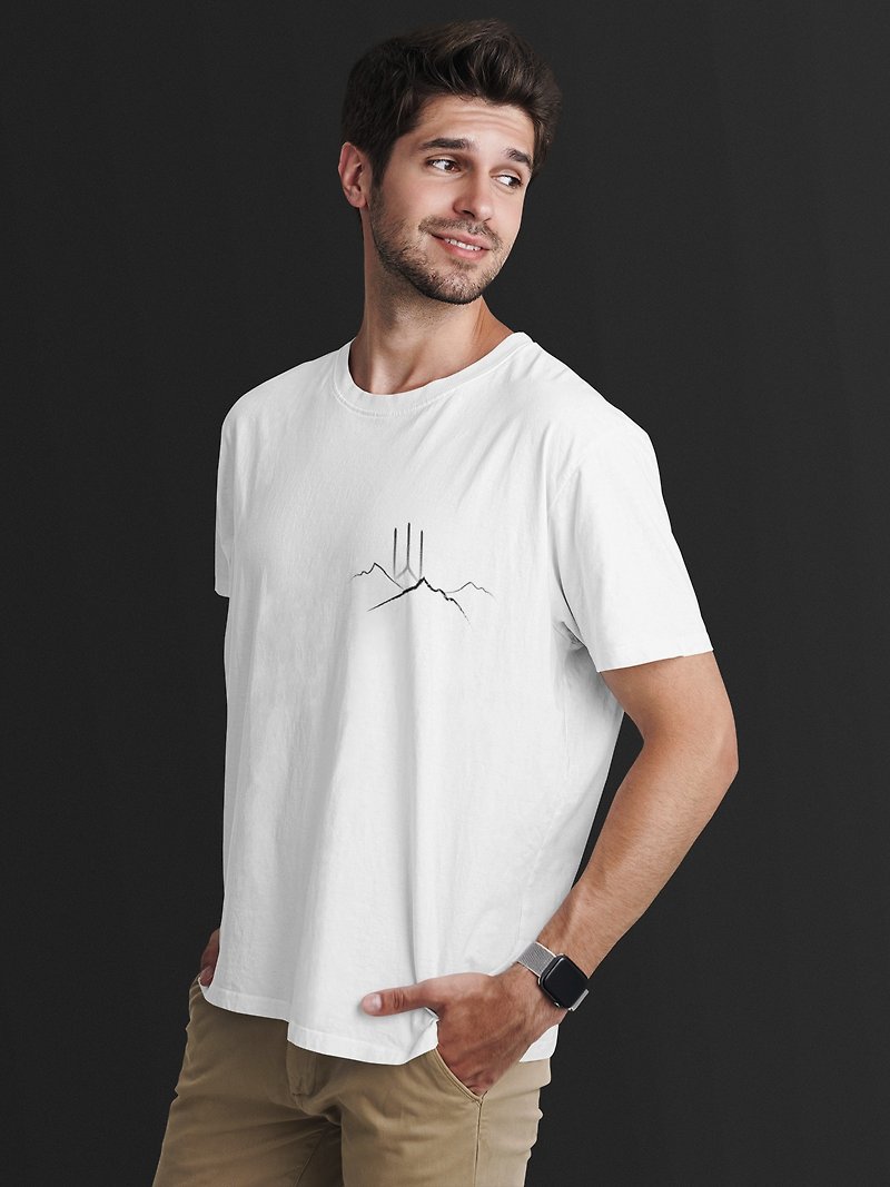 マウンテンスタイルTシャツ オリジナルデザイン ホワイト 速乾性素材 - Tシャツ - ポリエステル 