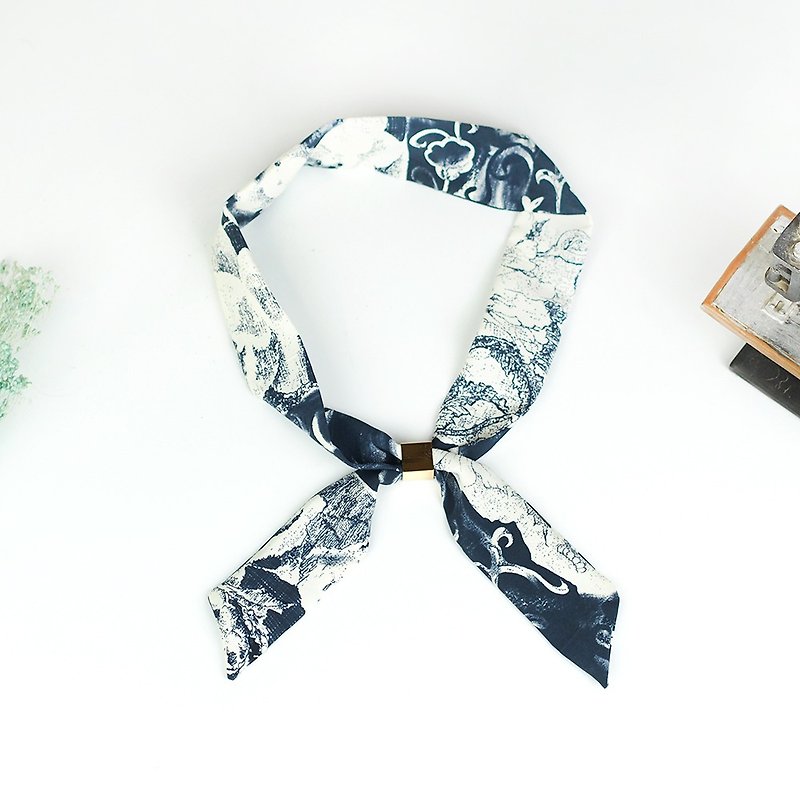 手作りの小さなスカーフなしアルミワイヤーヘアバンドの光のスカーフレトロ野生[インクブルー花のブドウ] AS  -  31 - スカーフ - シルク・絹 ブルー