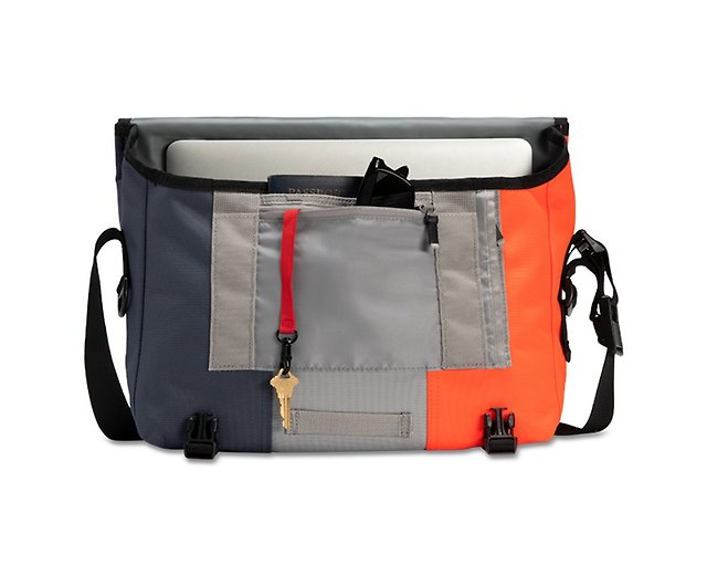PRE OWNED TIMBUK2 MESSENGER BAG - GRAY W/ ORANGE ACCENTE AND JAGERMEISTER  PATCH