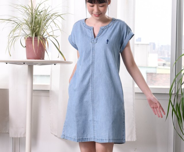 ONE PIECE DENIM DRESS Light Blue One Piece Sundress Slim Comfy S Cut Shop 7th island One Piece Dresses Pinkoi