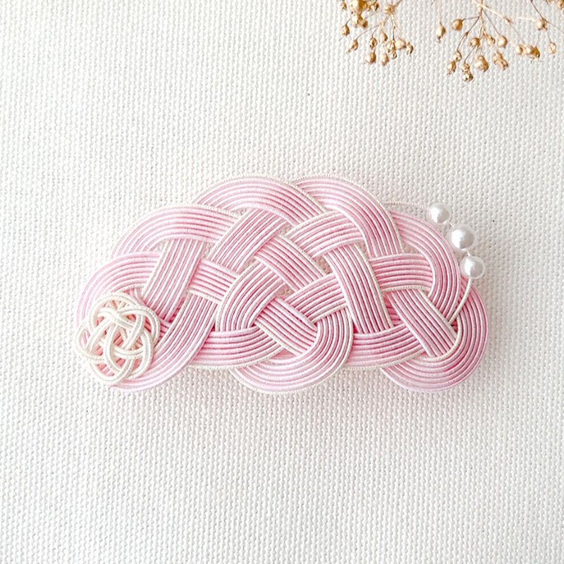 Mizuhiki Japanese-style barrette, pink, for kimono and yukata, Japanese-style hair accessory - เครื่องประดับผม - ผ้าไหม สึชมพู