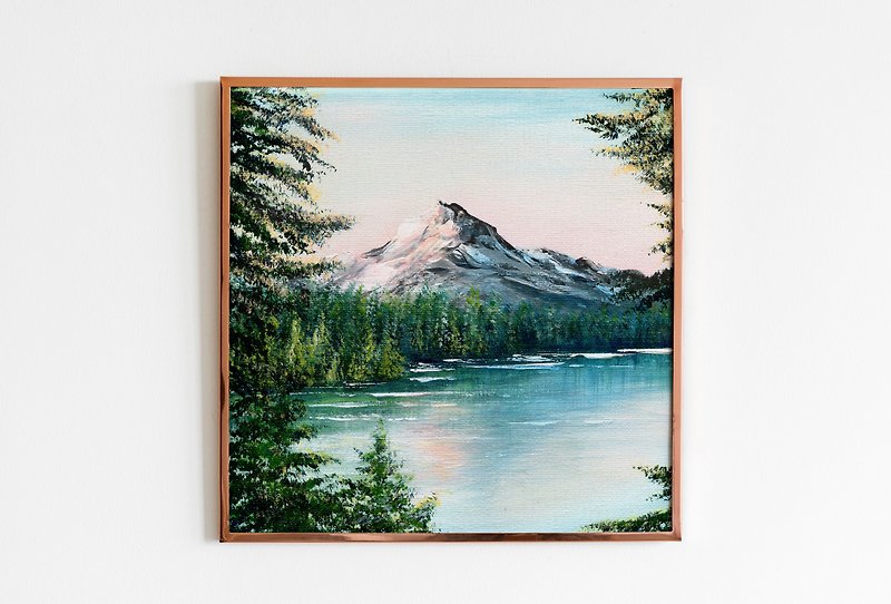 【Sunset at the Lake】Limited Edition Art Print. Snow Mountain Winter Landscape.