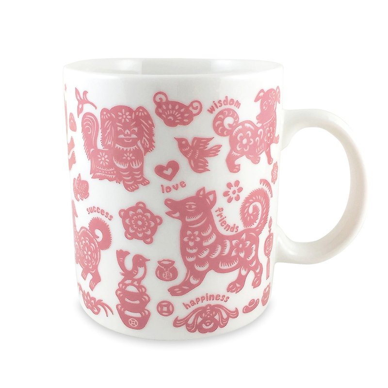 [Ten Dogs and Ten Beauties] Dog Mug (Pink) - Mugs - Porcelain Pink