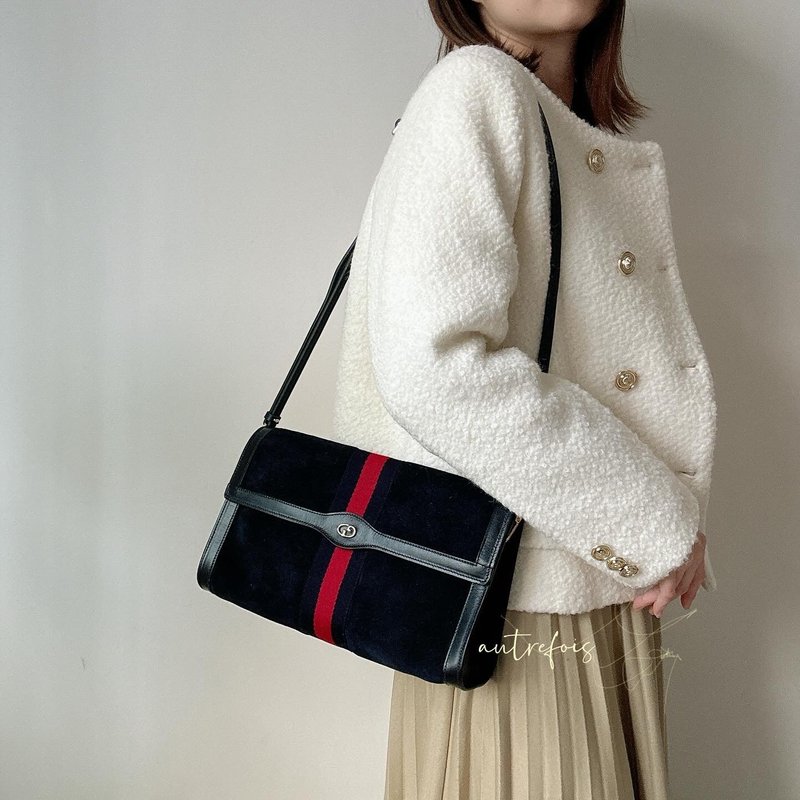 中古 Gucci 麂皮手拿包 斜背包 附原裝盒子 - 側背包/斜背包 - 真皮 藍色