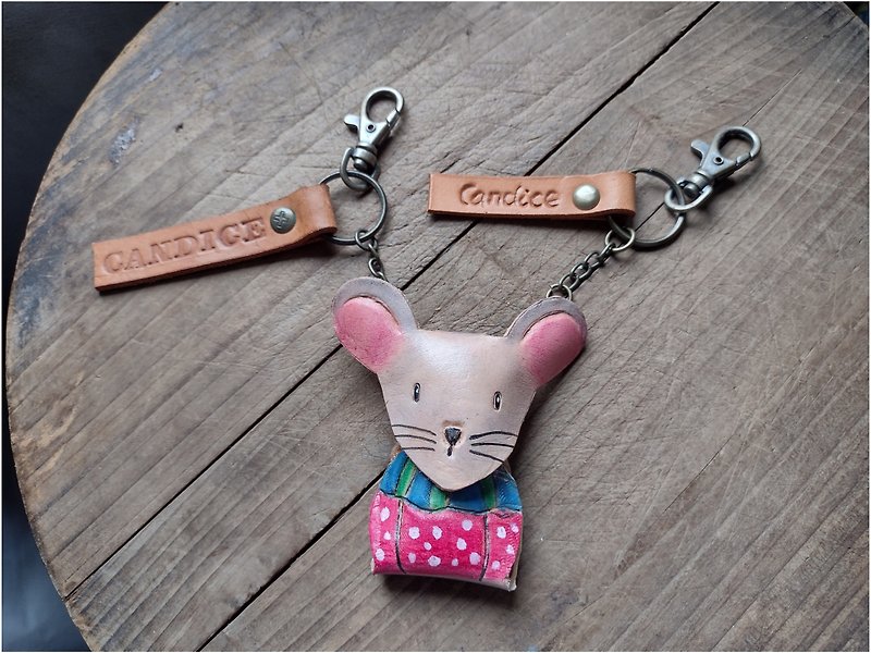 Cute clown mouse pure leather key ring - Keychains - Genuine Leather Gray