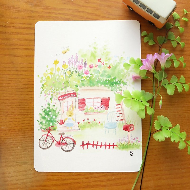 Dream house no.1/Postcard of a house full of flowers and plants on the roof - การ์ด/โปสการ์ด - กระดาษ สีเขียว