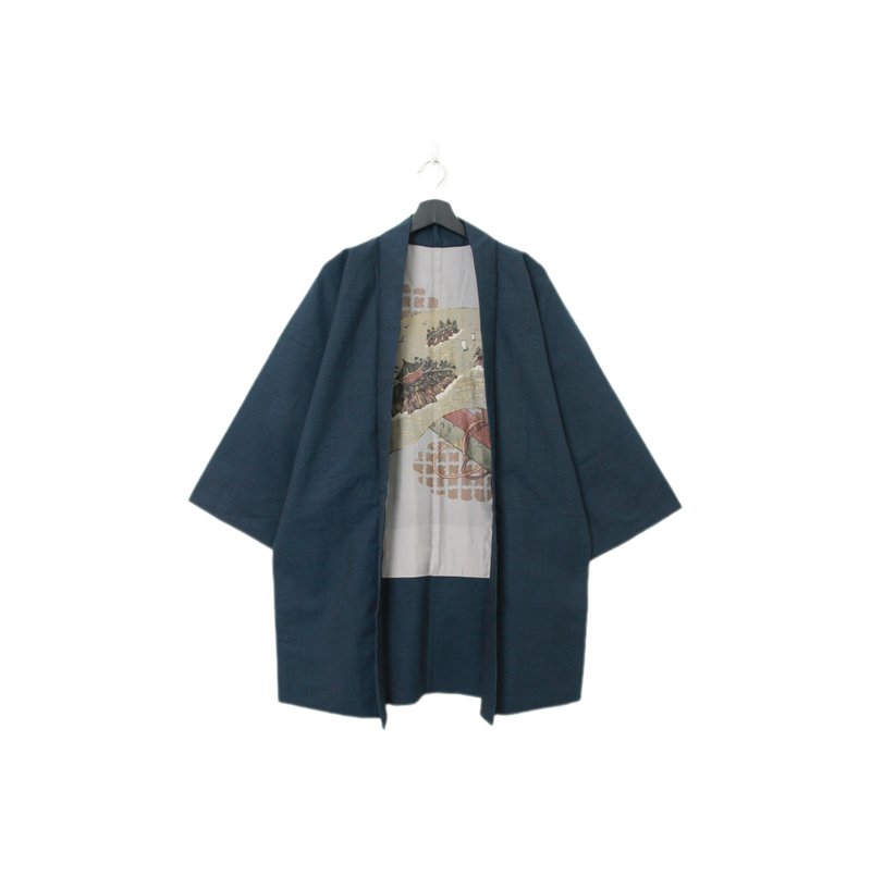 Back to Green-日本男款羽織 精緻卷軸 山林 M-14/vintage kimono - 男夾克/外套 - 絲．絹 