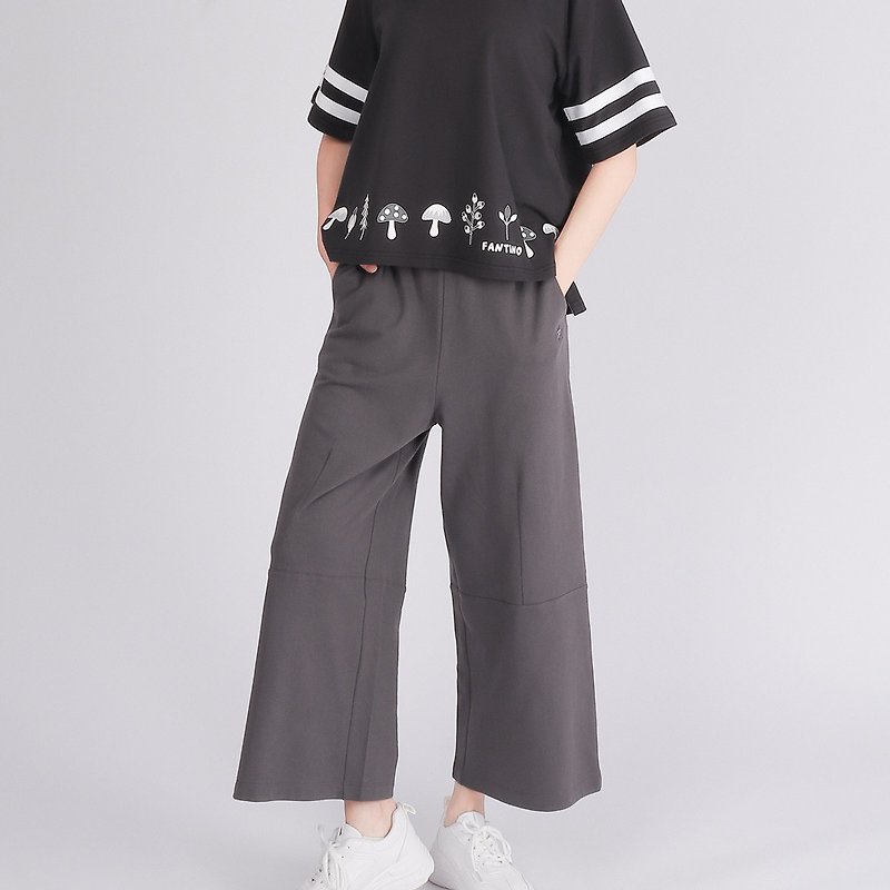 UMORFIL Collagen Comfortable Styling Wide Pants - Dark Grey Summer Dress - กางเกงขายาว - ผ้าฝ้าย/ผ้าลินิน สีเทา