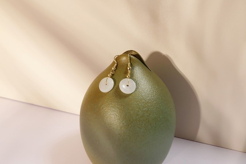 Special Offer: Natural Hetian White Jade Ping An Kou Earrings. Chinese antique style, niche design, peace buckle ear hook. - ต่างหู - หยก 