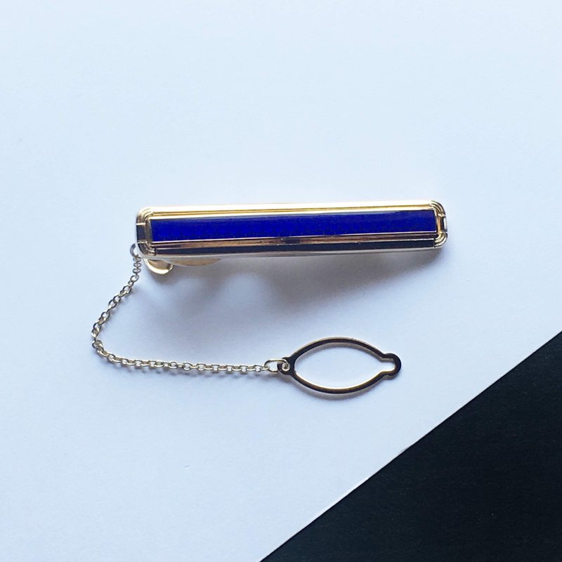 Grove [Sapphire Sapphire] Cloisonne ware tie clip Red bronze Shizumi cloisonne 18kgf - เนคไท/ที่หนีบเนคไท - วัสดุอื่นๆ สีน้ำเงิน